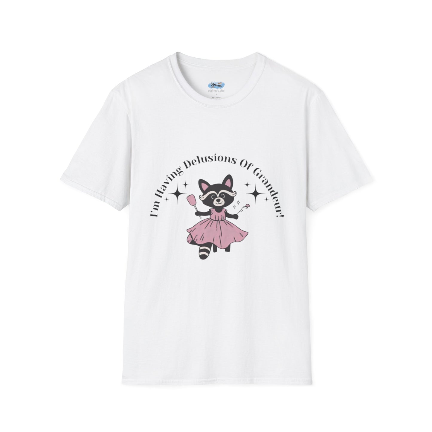 Cute Delusional Raccoon T-Shirt, Funny Animal Tee, Unisex Softstyle Shirt, Gift for Animal Lovers, Playful Fashion