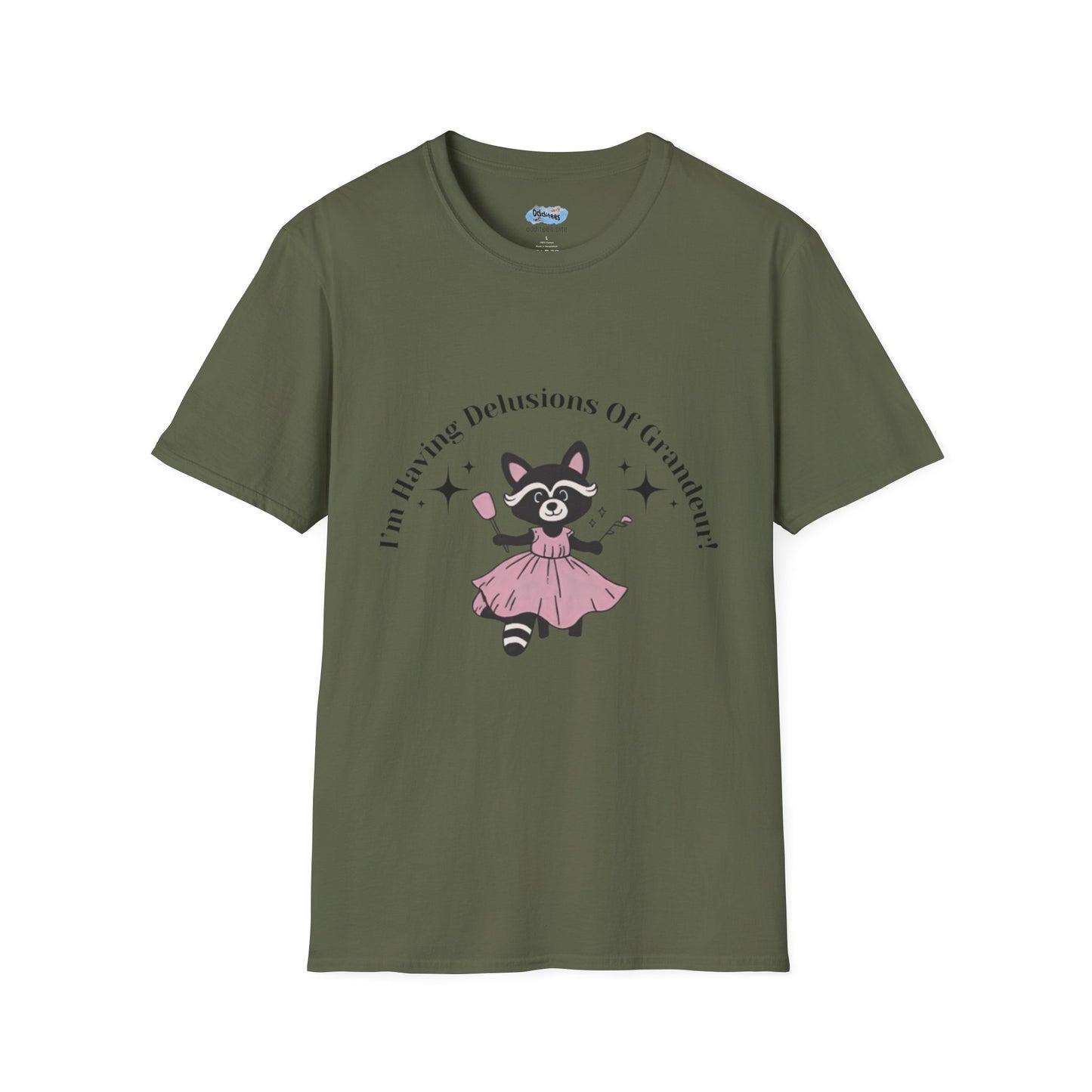 Cute Delusional Raccoon T-Shirt, Funny Animal Tee, Unisex Softstyle Shirt, Gift for Animal Lovers, Playful Fashion