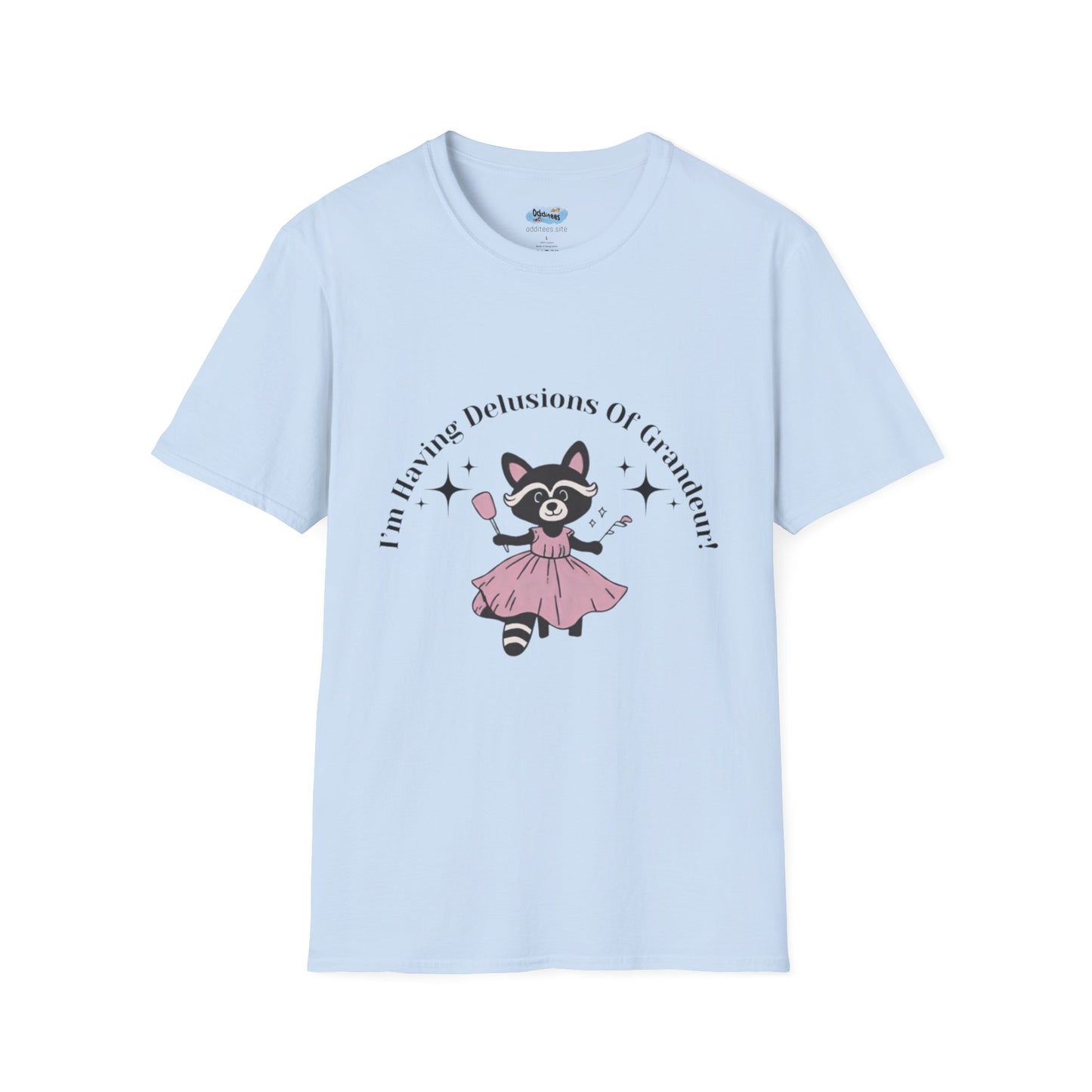 Cute Delusional Raccoon T-Shirt, Funny Animal Tee, Unisex Softstyle Shirt, Gift for Animal Lovers, Playful Fashion