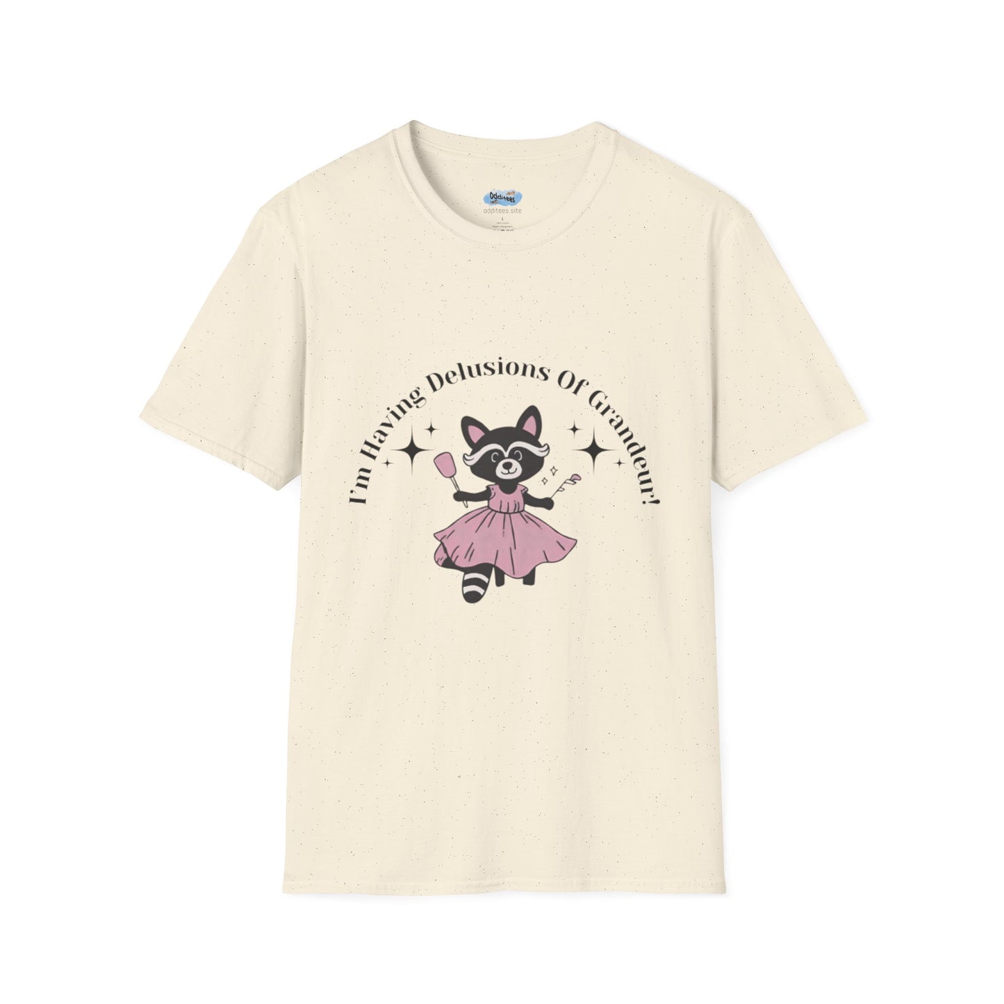 Cute Delusional Raccoon T-Shirt, Funny Animal Tee, Unisex Softstyle Shirt, Gift for Animal Lovers, Playful Fashion