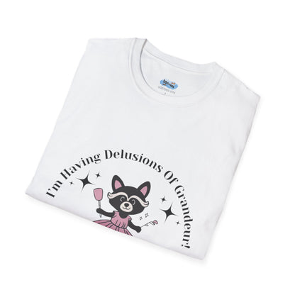 Cute Delusional Raccoon  T-Shirt, Funny Animal Tee, Unisex Softstyle Shirt, Gift for Animal Lovers, Playful Fashion