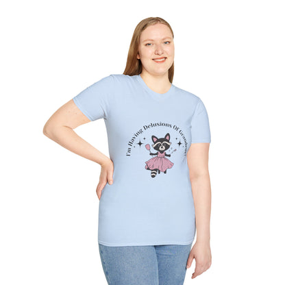 Cute Delusional Raccoon  T-Shirt, Funny Animal Tee, Unisex Softstyle Shirt, Gift for Animal Lovers, Playful Fashion